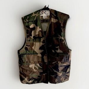 Vintage Duck Bay Camo Shooting Hunting Vest Bullet Pockets Button Up Men's Large